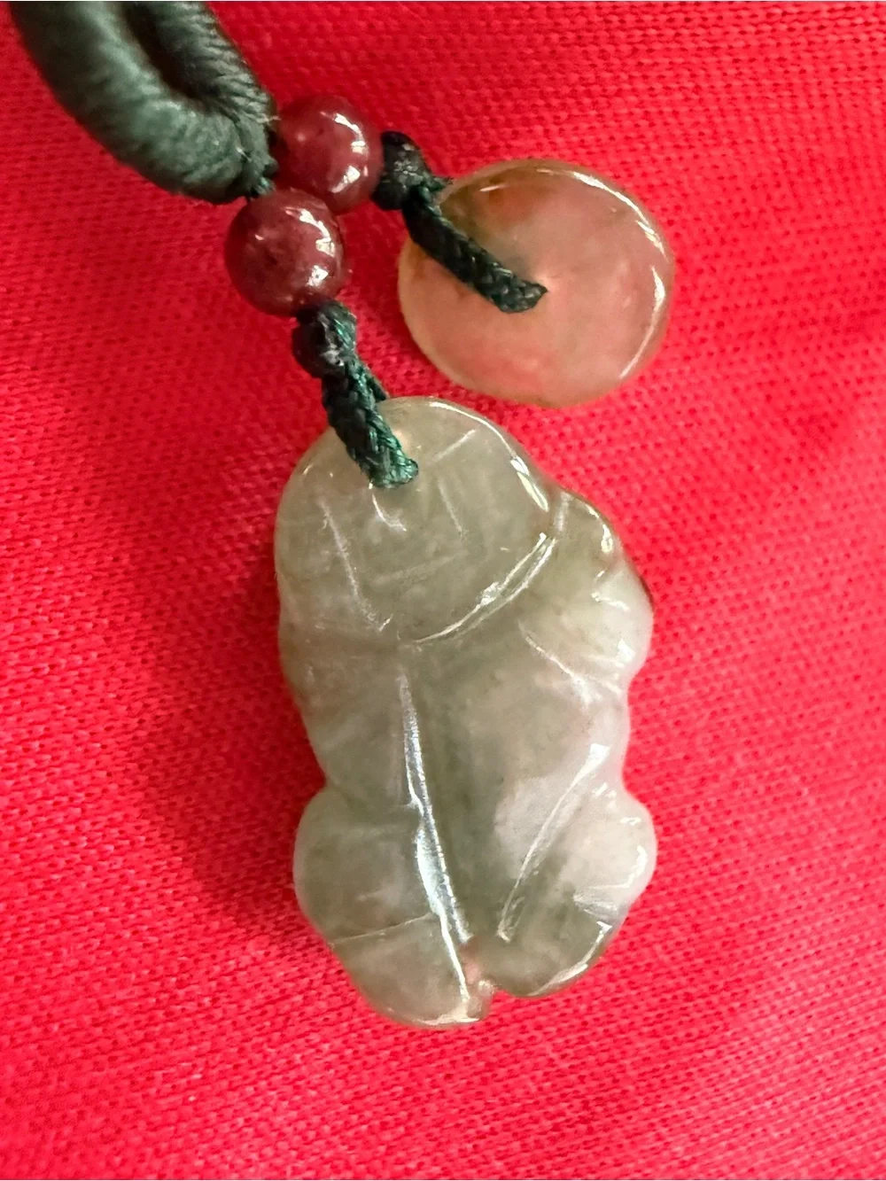 Hand-Carved Icy Jade Pendant Necklace in Green and Cream